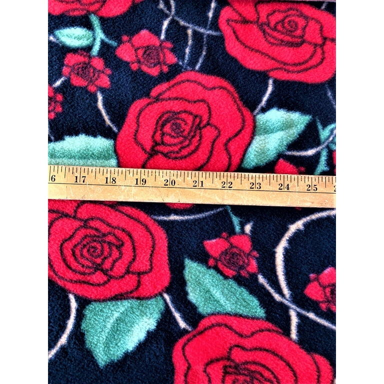 Lilly Craft Red Roses on Black Fleece Fabric 58 60 Sold by the Yard