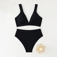 thumbnail image 4 of Womens V-Neck Bikini Set Wide Straps Push up Tops High Waist Bottom, Summer 2-Piece Bathing Suit Black S, 4 of 8