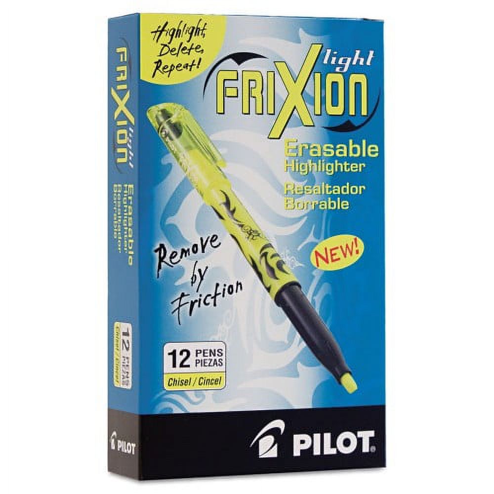 Pilot FriXion Light Erasable Highlighter, Yellow Ink, Chisel Tip, Yellow/Black Barrel, Dozen, Each