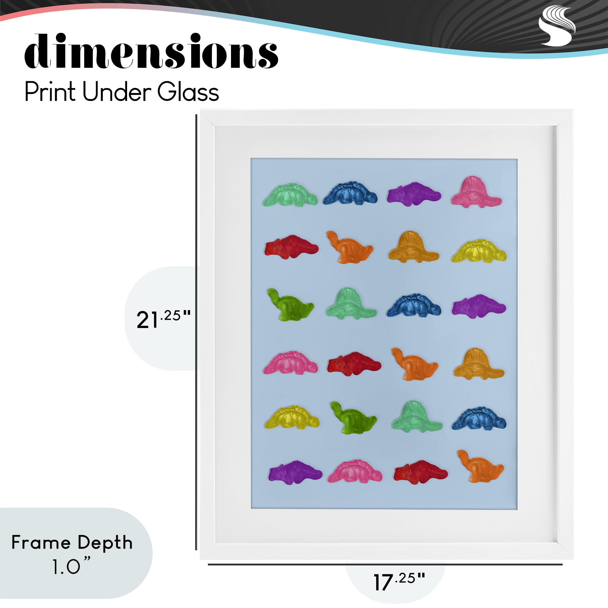Stupell Industries Colorful Dinosaur Gummies White Framed Print Under Glass, design by LISH Creative