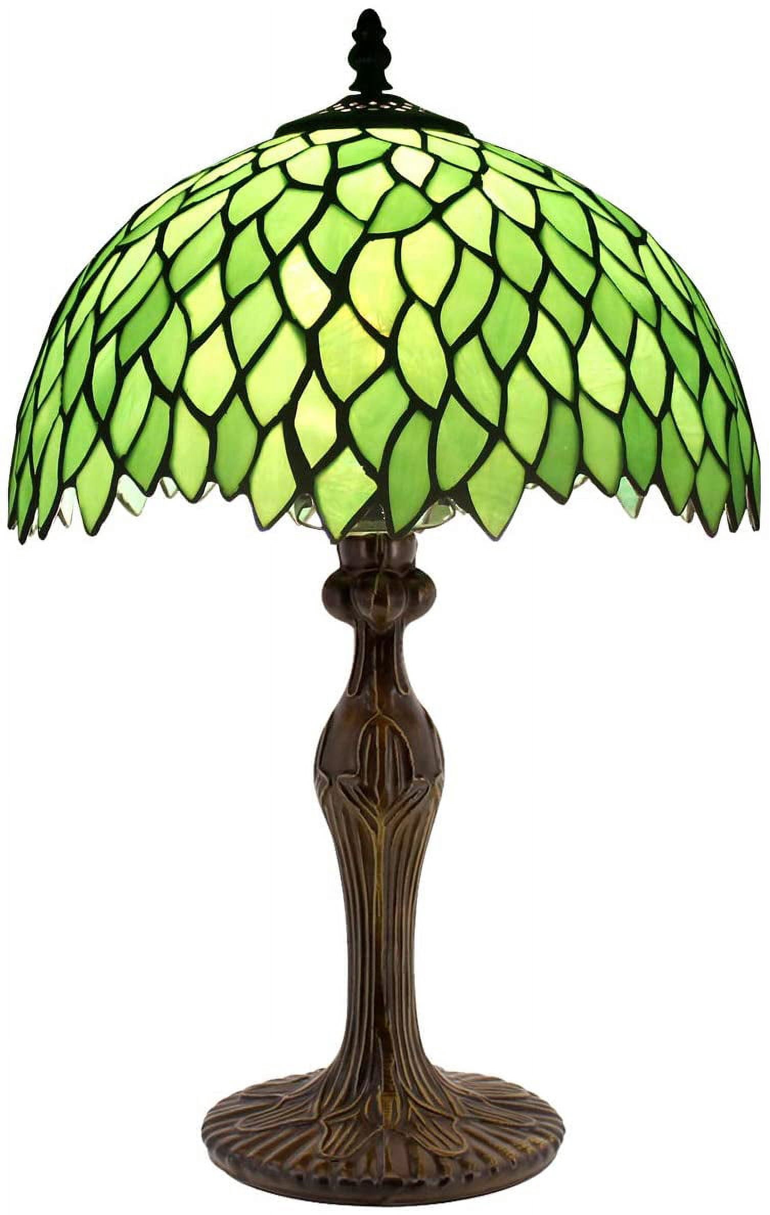 Tiffany Style Table Lamp Reading Light Green Wisteria Stained Glass Shade W12H18 Inch Tall S523 WERFACTORY LAMPS Lover Parent Kid Living Room Office Bedroom Bedside Desk Antique Zinc Base Crafts Gifts