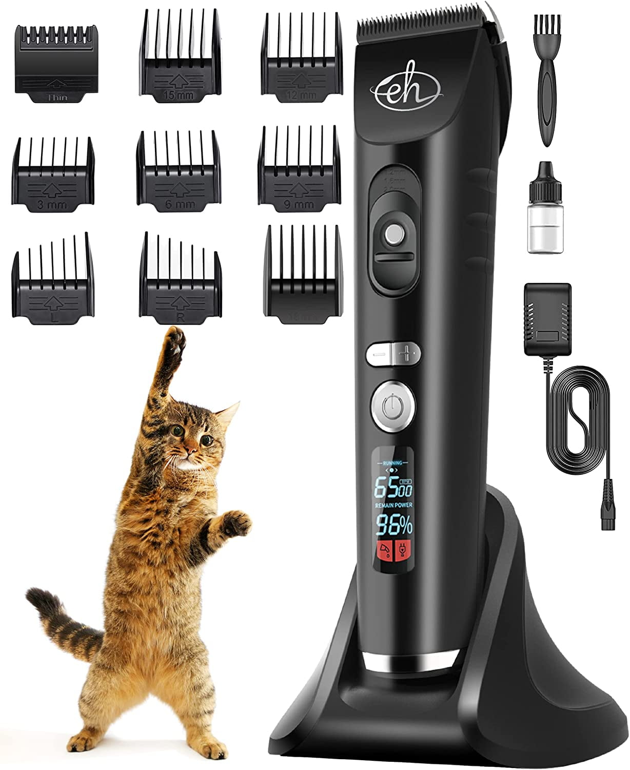 Cordless Cat Grooming Clippers, 3Speed Professional Trimmer for Matted