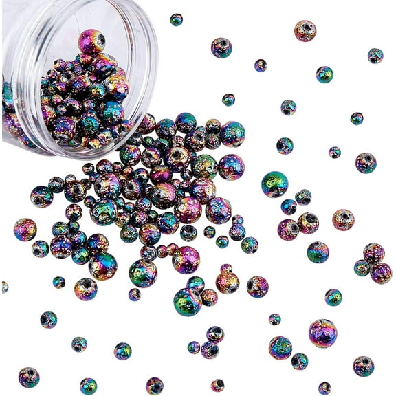 210 Pcs Natural Lava Beads 4 Sizes 4mm/6mm/8mm/10mm Stone Loose Beads Rock Beads Volcanic Gemstone for Jewelry Making