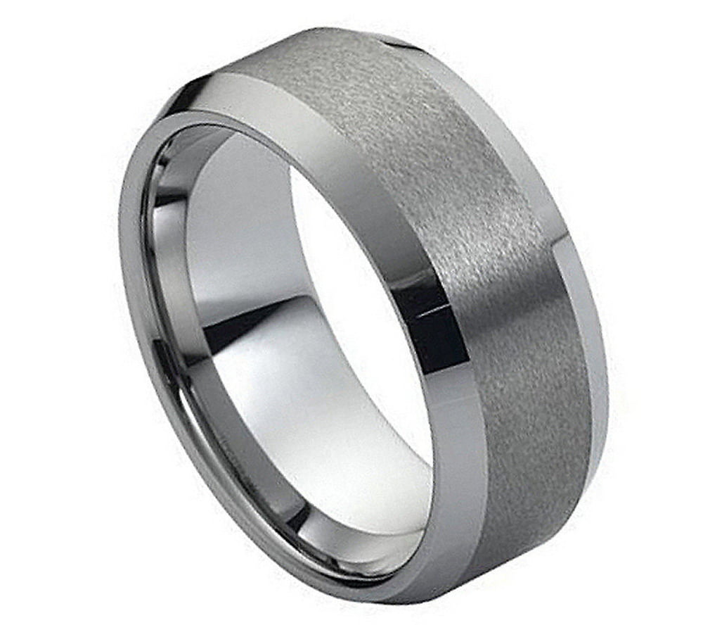 Triton White Tungsten Satin w/ Polished Beveled Edge Comfort Fit 4mm Band Ring 
