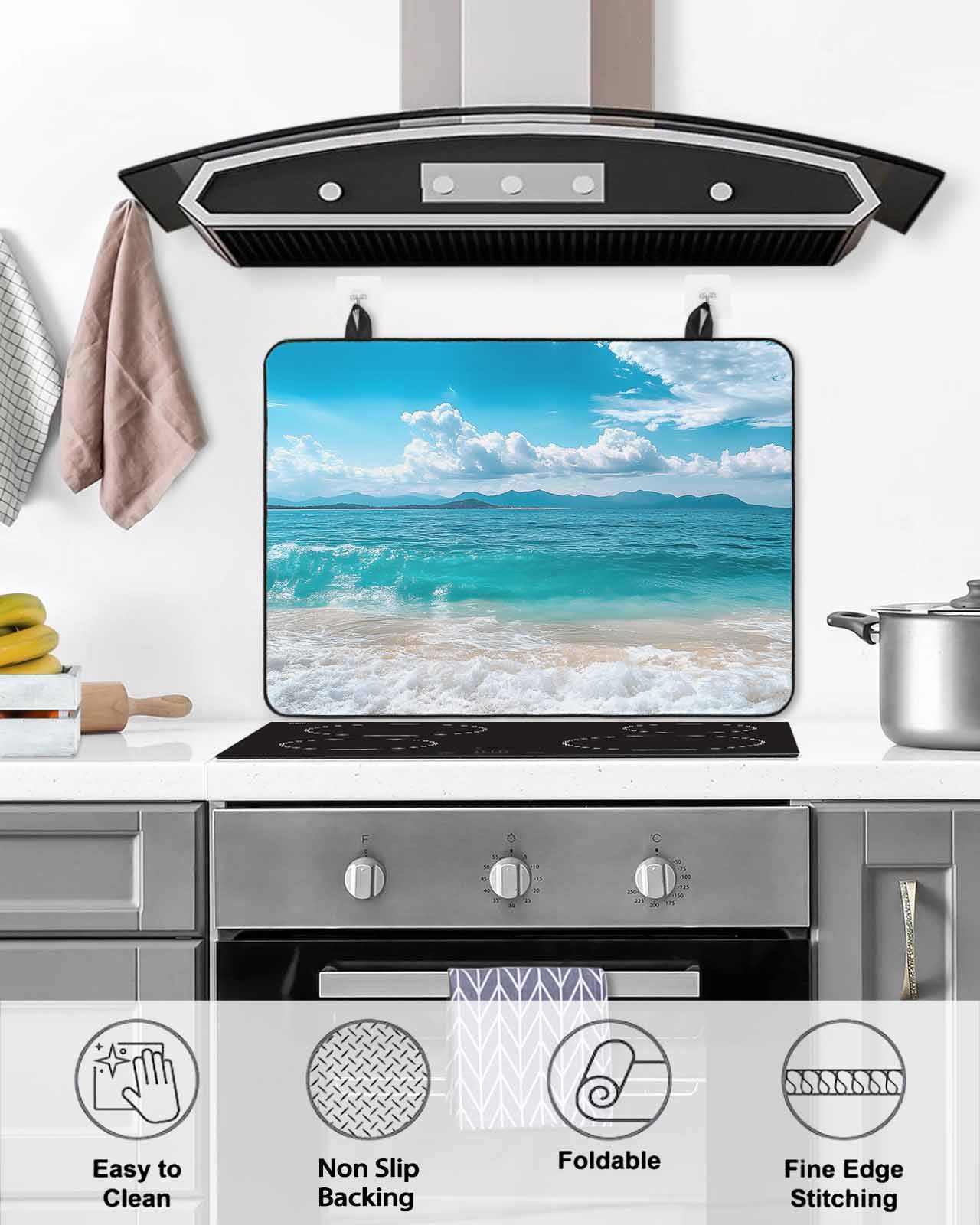 nqOlkjepod Large Induction Cooktop Protector Mat 24"x21", Summer Beach Coastal Stove Top Covers for Electric Stove, Vacation Seaside Ocean Decorative Stove Burner Cover Mats, Glass Top Stove Cover