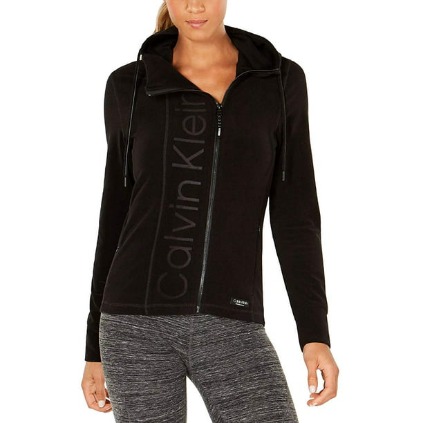 Calvin Klein Womens Performance Asymmetrical-Zip Logo Hooded Fleece Jacket  