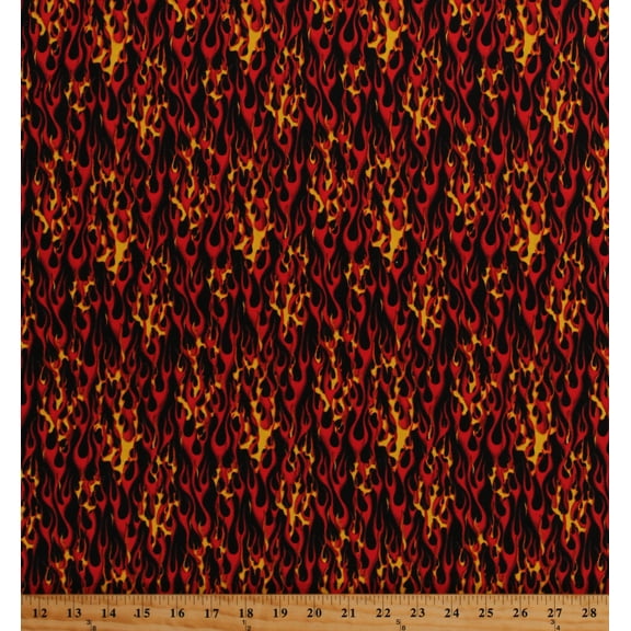 Cotton Flames Roaring Fire Flame Firefighters Race Car Flames In Motion Landscape Cotton Fabric Print by the Yard (144RED)