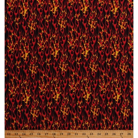 Cotton Flames Roaring Fire Flame Firefighters Race Car Flames In Motion Landscape Cotton Fabric Print by the Yard (144RED)