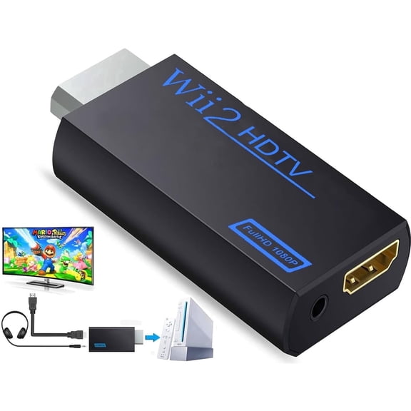 Wii to HDTV Connector/Converter/Adapter, 1080p Output Video, 3.5mm Audio - Supports All Wii Display Modes, Black