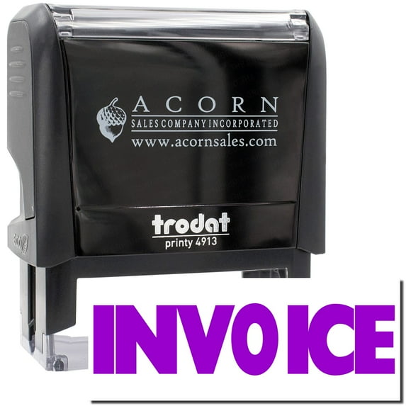 Large Self-Inking Invoice Stamp, Trodat Printy 4913, Press and Print Stamping, Impression Size 7/8" x 2-1/4", Up to 10,000 Impressions - Purple Ink