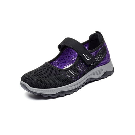

Daeful Women s Walking Shoes Comfort Sneakers Mesh Mary Jane Wide Width Adjustable Strap Flats Women Fashion Casual Shoe Black 8