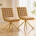 thumbnail image 1 of Silla giratoria de respaldo de bola tufted con piernas de metal de oro, silla elegante sin brazos para oficina en el hogar, dormitorio, 1 of 5