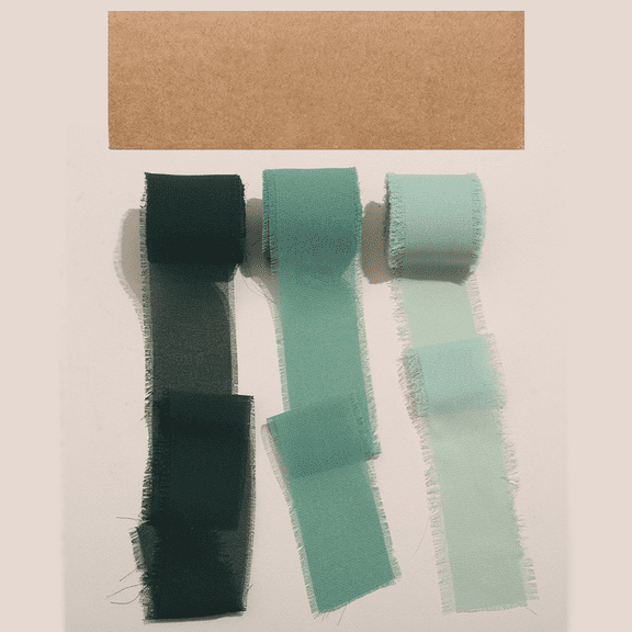 Monebena 3 Pcs Handmade Chiffon Silk Ribbon with Box Fringe Frayed Edges Ribbons for Wedding Invitations Bridal Bouquets Gifts Wrapping Crafts Holiday Party Decorations 1.5" x 5.5Yd M01