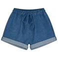 thumbnail image 2 of Gyujnb Women Casual Shorts, Drawstring Elastic Waist Roll‑Up Hem with Side Pockets,Blue, 2 of 4