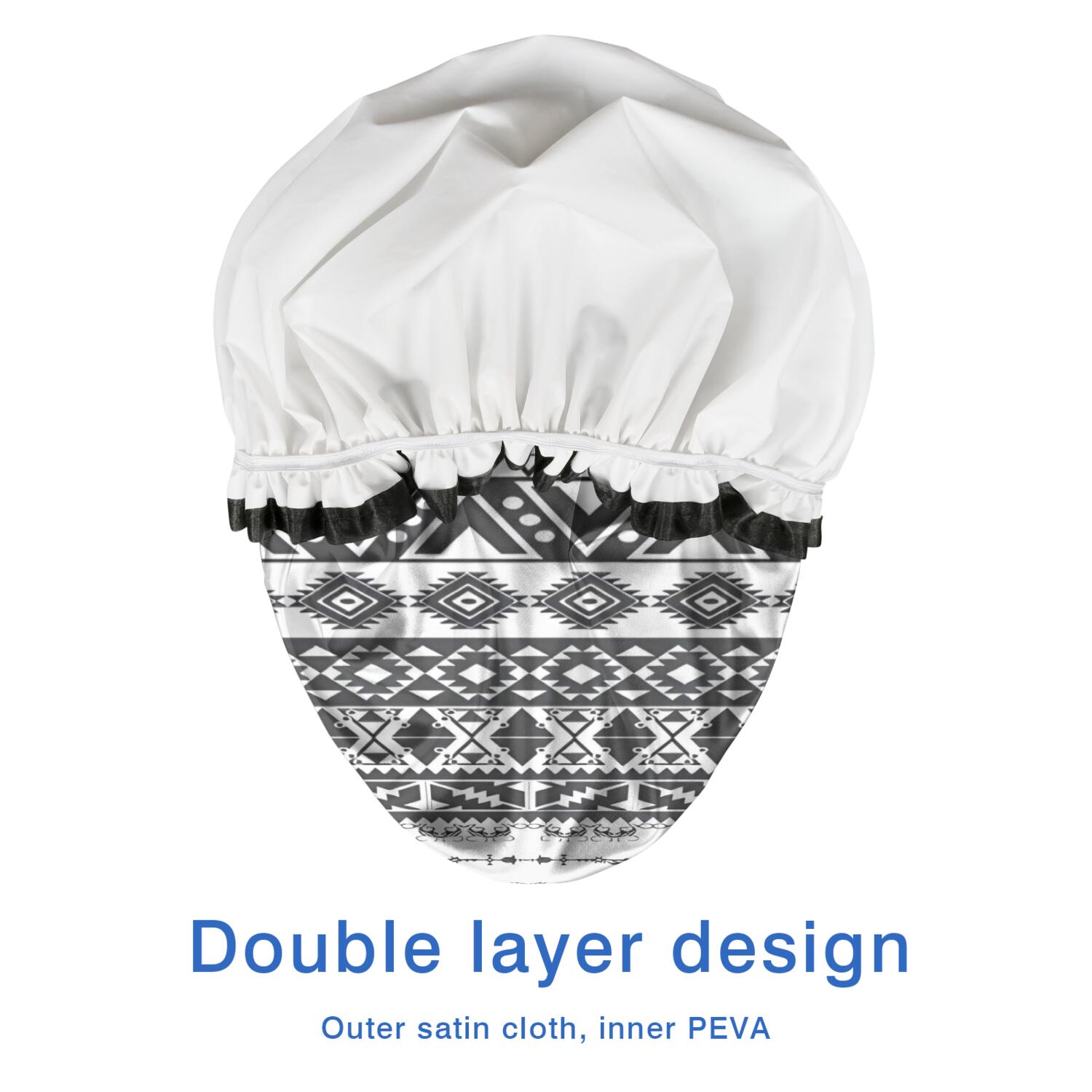 Shower Caps,Black Geometric Diamond Striped Pattern Waterproof Shower Cap for Women 4 Pieces,Double Reusable Hair Cover for Shower PEVA Elastic Stretch Hem
