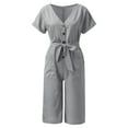 thumbnail image 6 of Women Casual Solid V Neck Short Sleeve Button Pocketed Wide Leg Jumpsuits Romper With Belt Womens Jumpsuits And Rompers Elegant Comfy Jumpsuits Romper Long Sleeve Rompers with Open Legs by Body Denim, 6 of 8