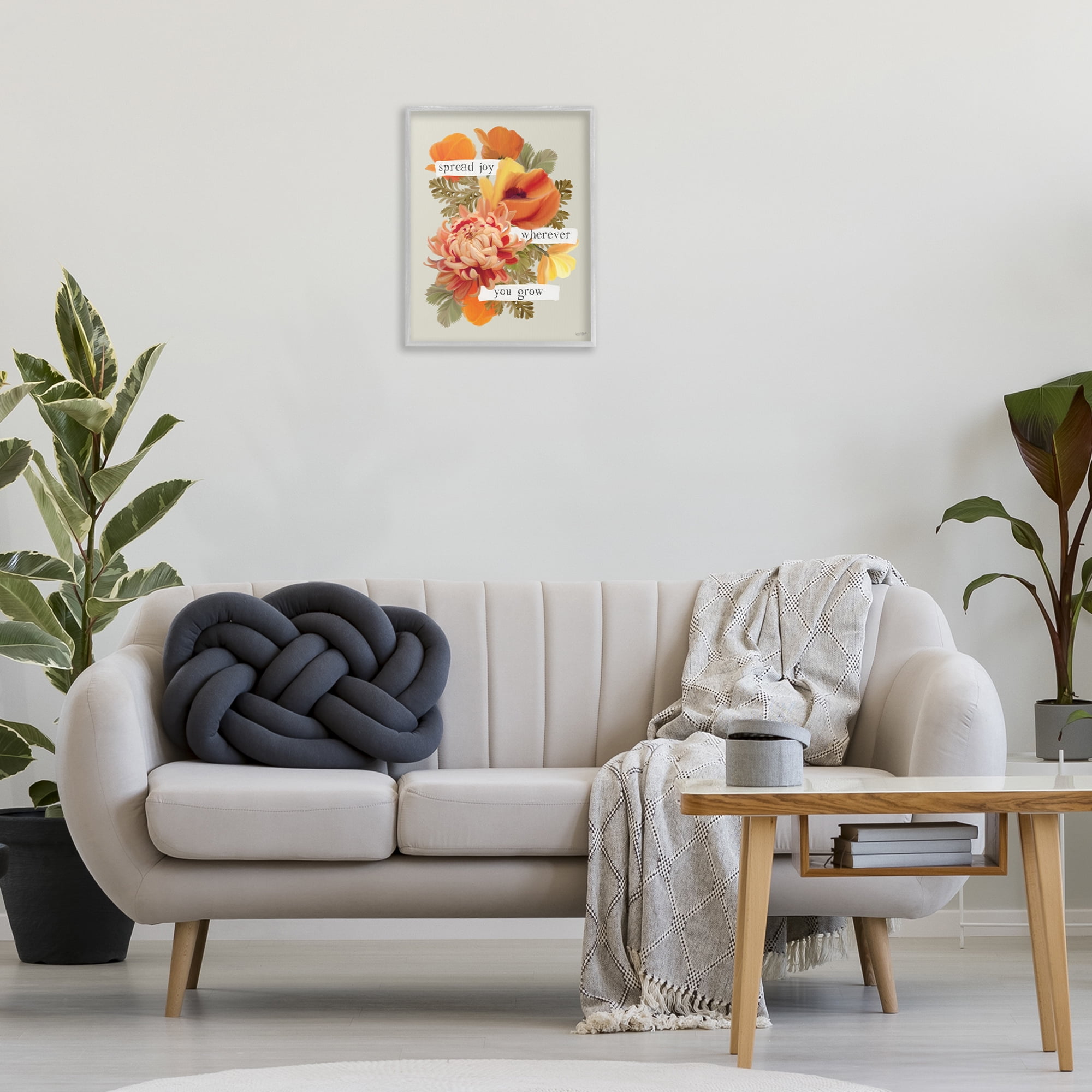 Stupell Industries Spread Joy Flowers Botanical & Floral Painting Gray Framed Art Print Wall Art, 16 x 20
