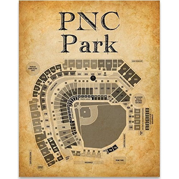 PNC Park Stadium Baseball Seating Chart Art Print - 11x14 Unframed Art Print - Great Sports Bar Decor and Gift for Baseball Fans