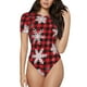 thumbnail image 1 of Balery Snowflakes On A Buffalo Plaid Body de cuello redondo de manga corta para mujer Tops de manga corta Tops básicos-Small, 1 of 7