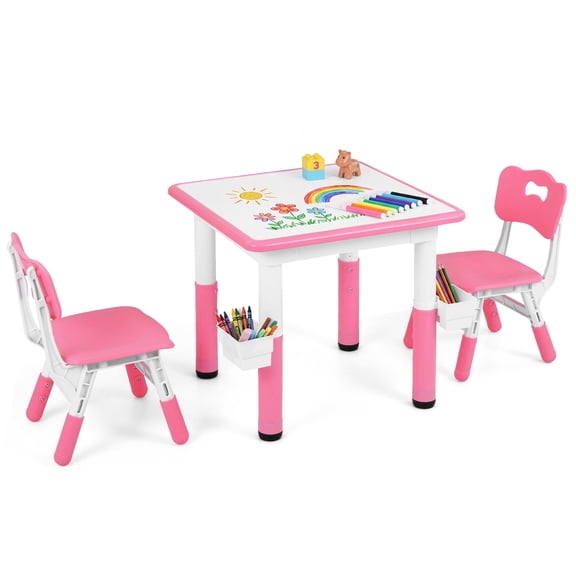 OLAKIDS Kids Table and Chair Set, Height Adjustable Toddler Activity Desk with Graffiti Desktop Storage Boxes, Children Furniture for Learning Drawing Arts Crafts