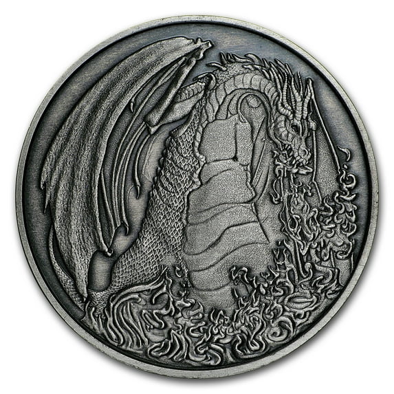 1 oz Silver Antique Round - Rare Elements (Fire Dragon)