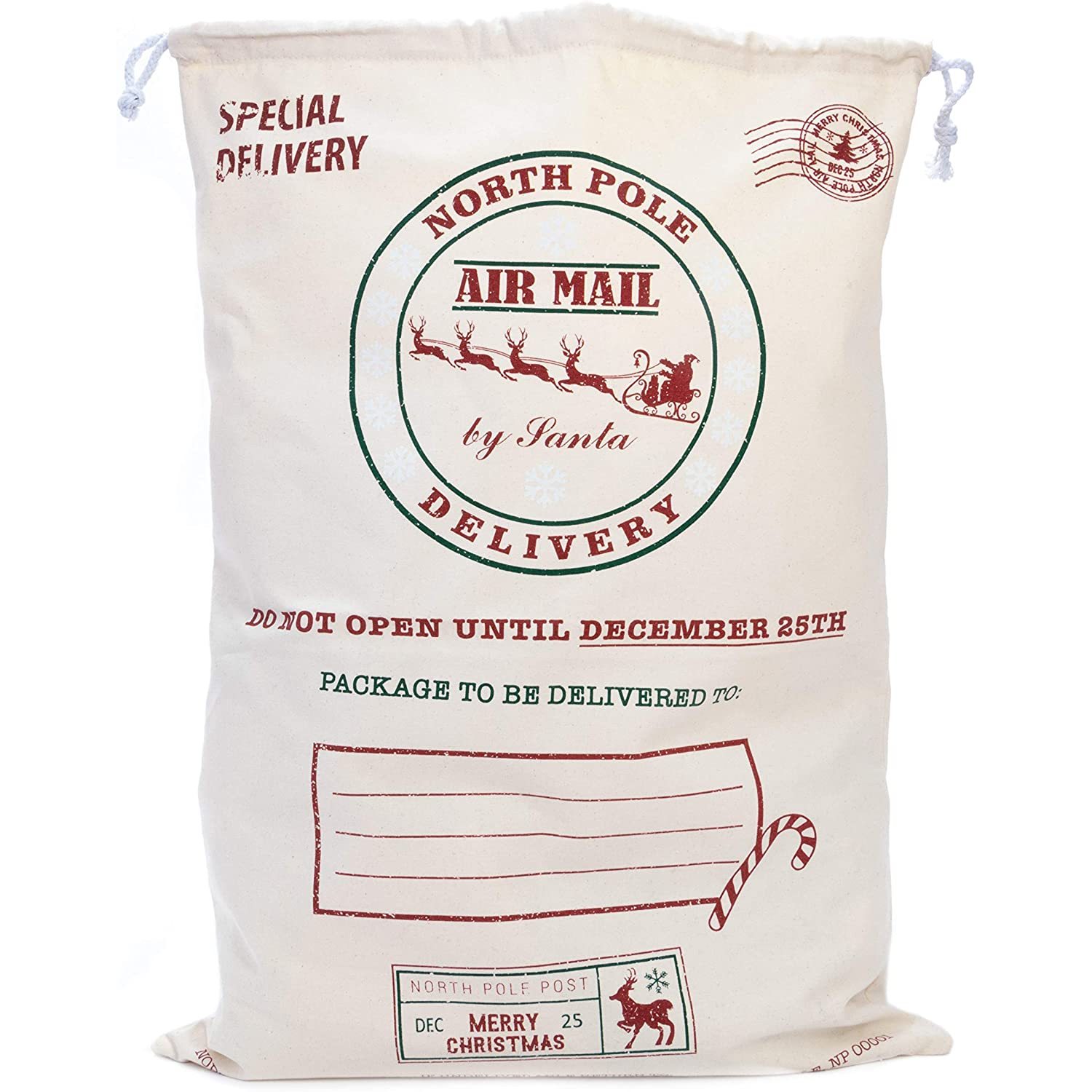 CintBllTer Christmas Canvas Gift Bags XLarge 26" x 19" Beige North