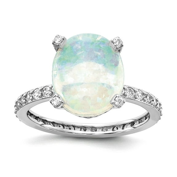 925 Sterling Silver Lab Created White Opal Ring Size 7 12.15mm Wide Ring for Women