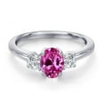 thumbnail image 3 of Gem Stone King 925 Sterling Silver Pink Created Sapphire and Lab Grown Diamond Engagement Ring for Women | 1.24 Cttw | Oval 7X5MM | Gemstone September Birthstone | Size 7, 3 of 6
