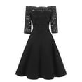 thumbnail image 3 of Pntutb Womens Plus Size New Vintage Lace Patchwork Off Shoulder Cocktail Party Retro Swing Dress, 3 of 4
