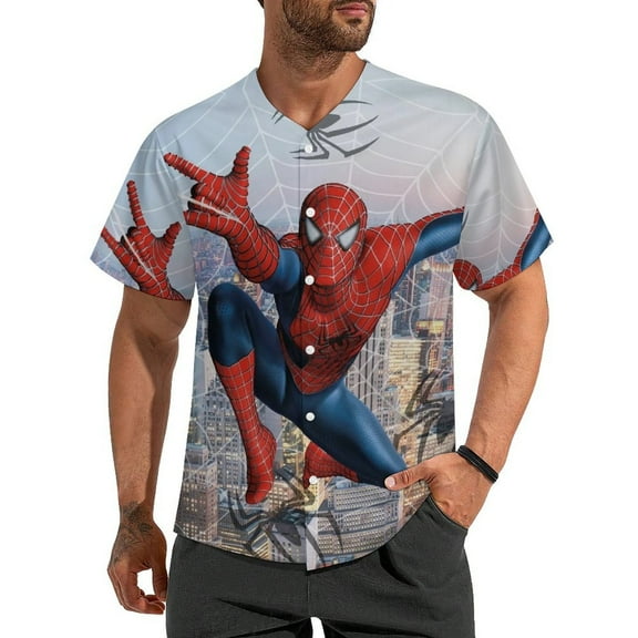 Spiderman Baseball Jersey Button Down Personalized T-shirt Sports Fans Print Tee for Women Men XS