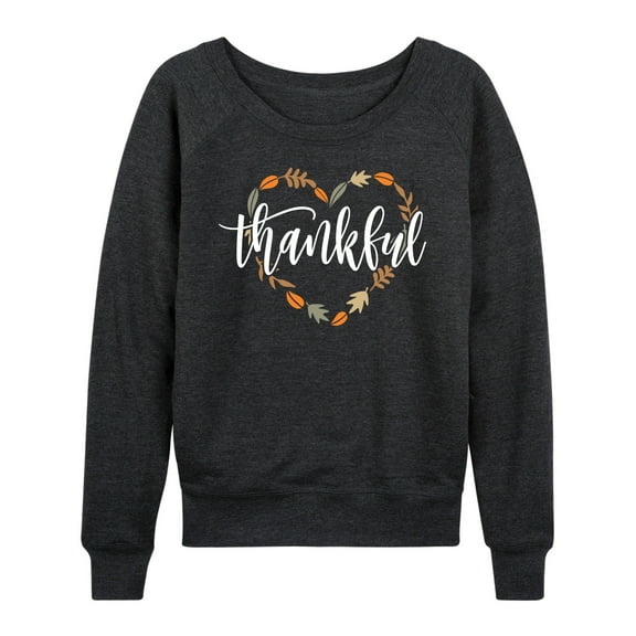 Instant Message - Thankful Leaf Heart - Women's French Terry Long Sleeve Pullover
