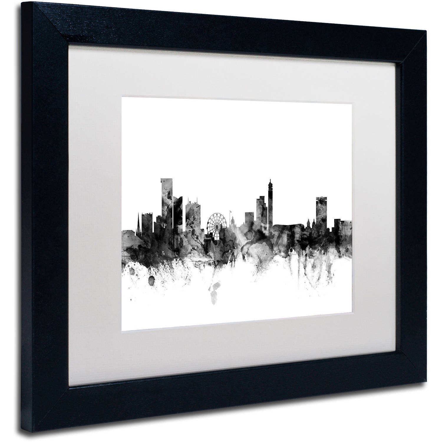 Trademark Fine Art "Birmingham England Skyline B&W" Canvas Art by Michael Tompsett, White Matte, Black Frame