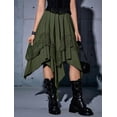 thumbnail image 6 of Women'S Renaissance Flowy Fairy Skirt Y2k Contrast Lace Layered Asymmetrical Midi Skirts Olive Green XL, 6 of 9