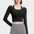 thumbnail image 2 of XPMWRP Women's 2 in 1 Yoga Long Sleeve Mesh Fitness Sports Tops Workout Shirts with Medium Support Sports Tops Black M, 2 of 9