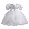 thumbnail image 4 of ITSAME Girls Formal Tutu Dresses Sequin Bow Puff Sleeve Princess Wedding Pageant Party Gown White Size 7-8, 4 of 7