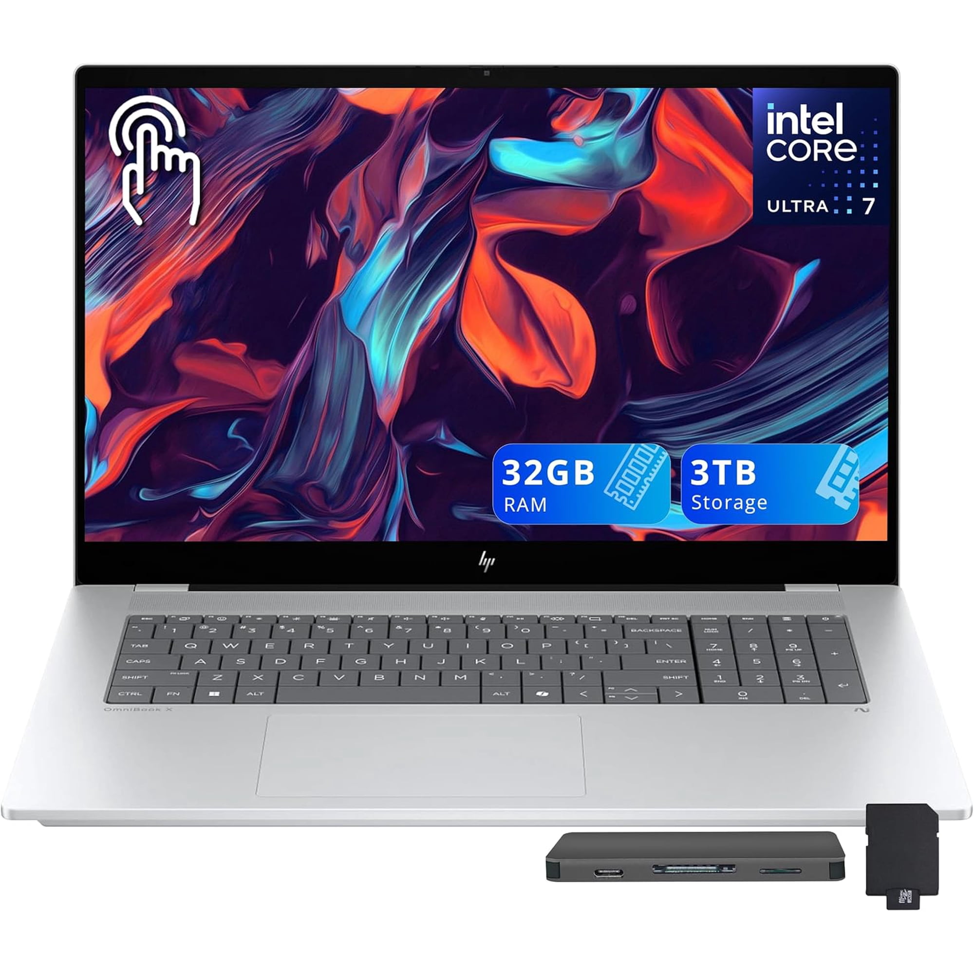 HP Omnibook 7 17.3" FHD Touchscreen Laptop, Intel Core Ultra 7 258V, 32GB LPDDR5X, 3TB Storage (2TB SSD+1TB Docking Station), Intel Arc 140V, Copilot+ PC, Backlit Keyboard, Wi-Fi 6E, Win 11, Silver