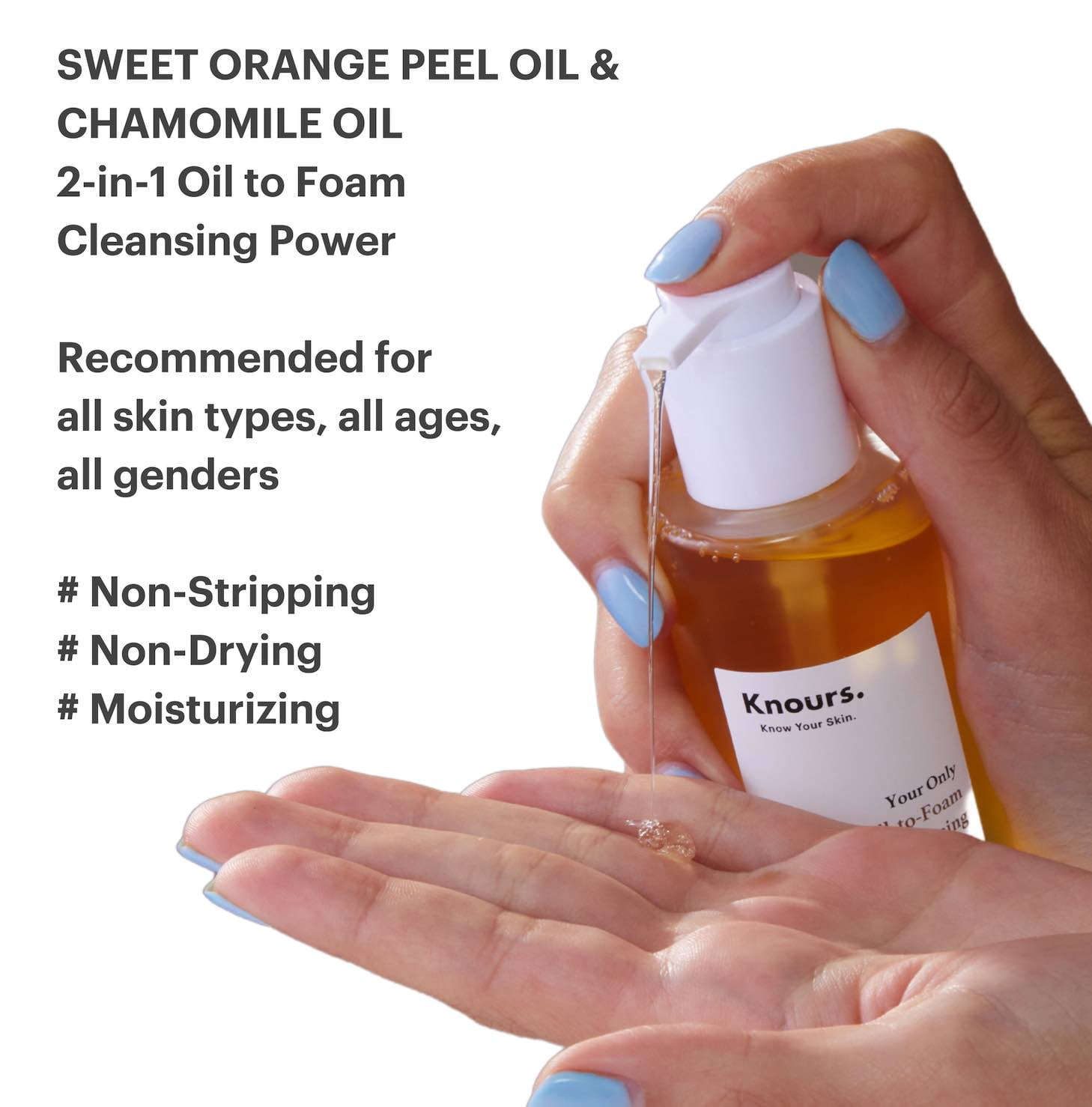 Knours. 2-in-1 Oil-to-Foam Facial Cleanser with Honey & Plant Oils, 4.97 fl oz