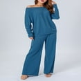 thumbnail image 4 of Off Shoulder Knit Tops and Wide Leg Pants Set for Ladies, 4 of 8