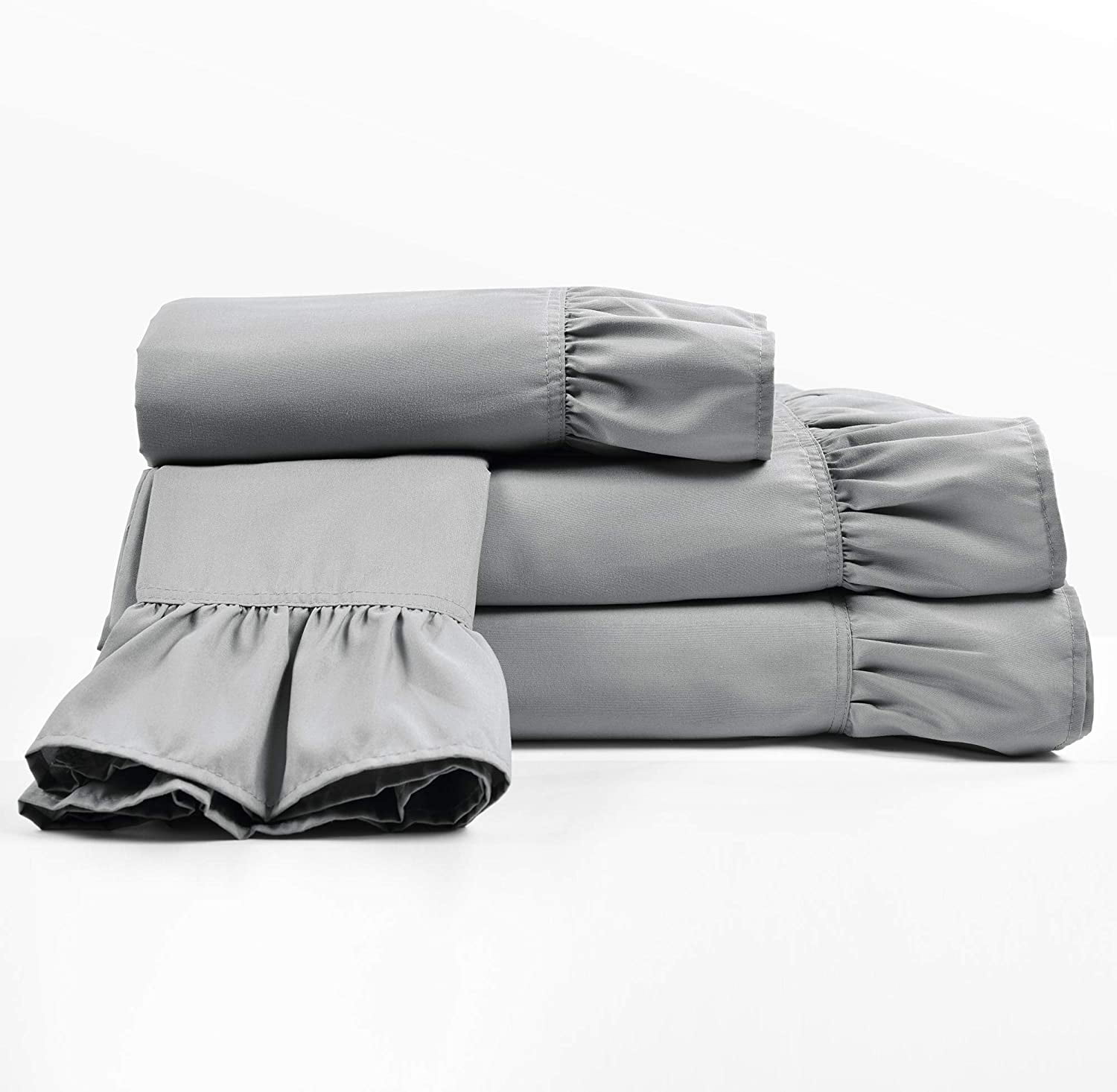 Ruffle Bed Sheet Set 6 Piece - 15 Inch Deep Pocket - 100% Pure Bamboo Bed Sheet Set - Anti Static Feels Like Silk - Super Comfy, Extra Soft and Luxury - Dark Gray Solid, King Size.