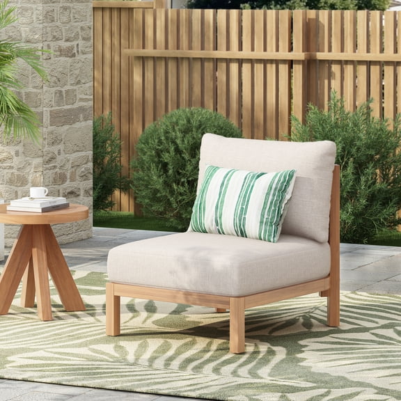 Christopher Knight Home Light Teak Wooden Outdoor Armless Chair with Rope Back, Beige Cushion
