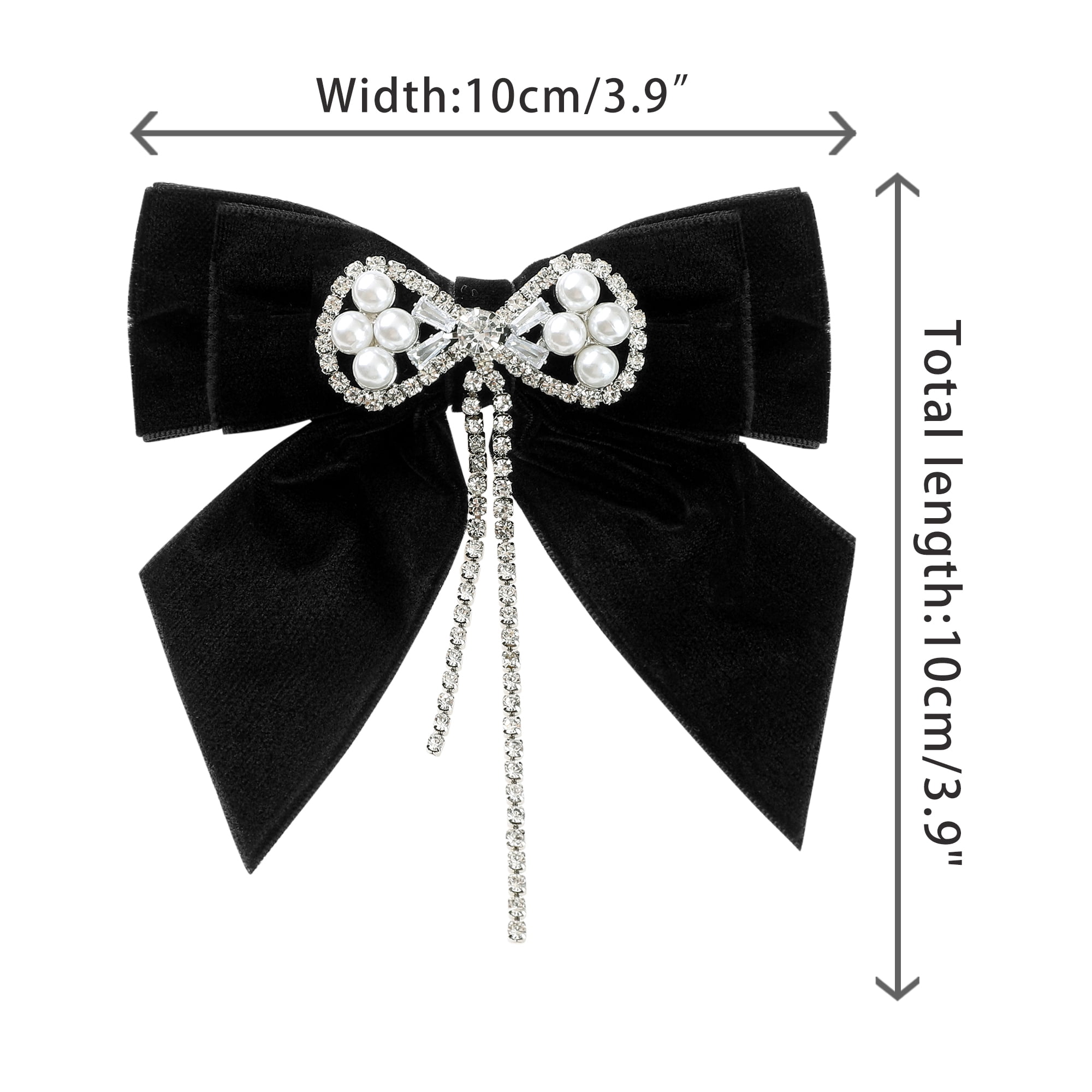 DARING DIVA Women's Velvet Faux Pearl Rhinestone Bow Tie Black