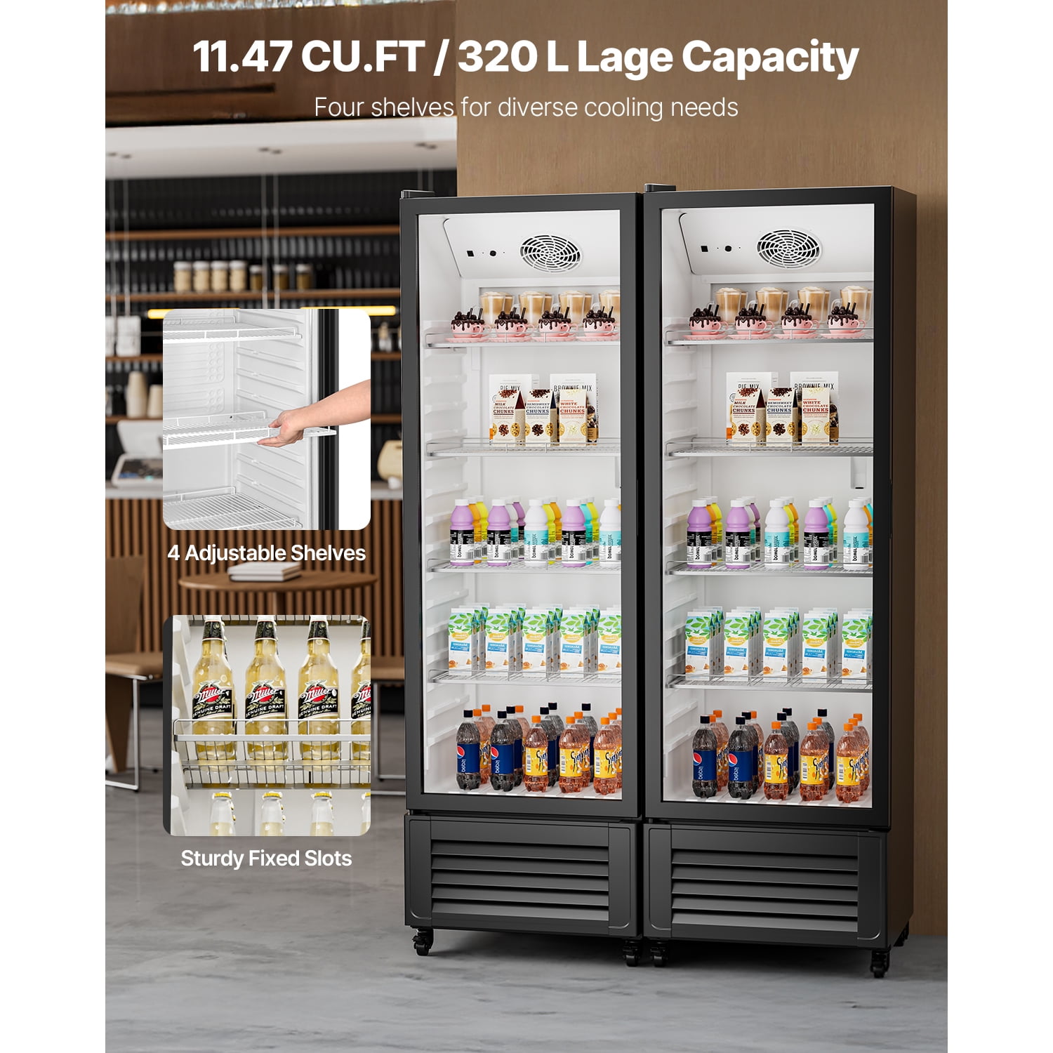 KFFKFF Commercial Merchandiser Refrigerator Single Glass Door 11.47Cu ft , Display Beverage Cooler Merchandiser