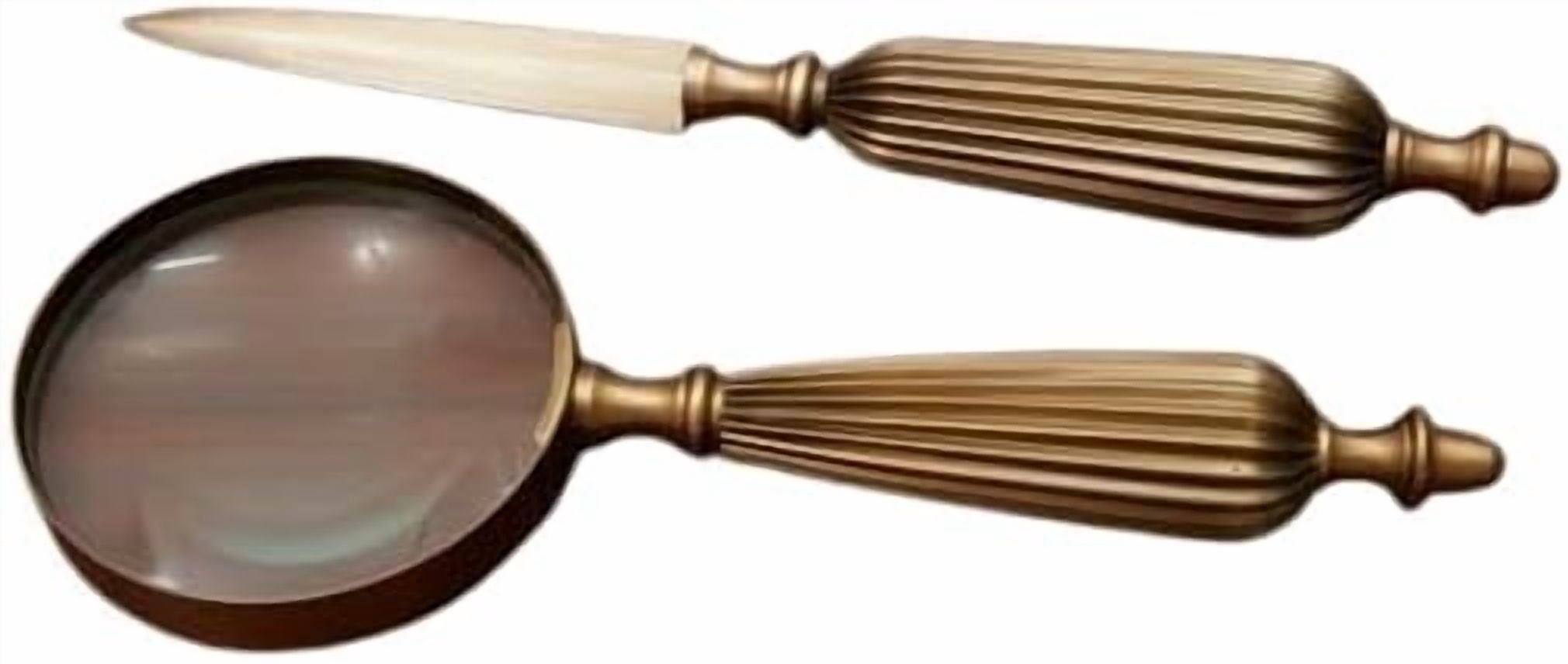 Maritime treasures Desk Magnifier & Letter Opener Set – Vintage Brass Optical Magnifier with Handle for Reading, Office Desk, Collectors & Executive Gift