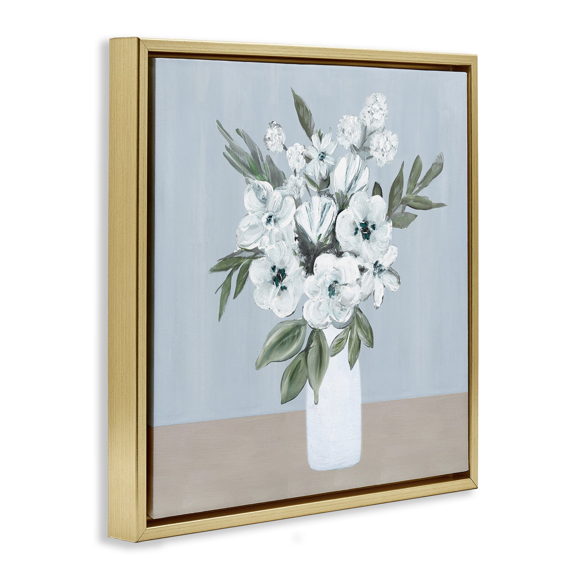 Stupell Industries Cerulean & White Blooms Gold Framed Floater Canvas Wall Art, design by Marilyn Dunlap