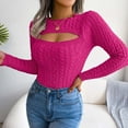 thumbnail image 3 of Scyoekwg Fall Sweaters for Women 2025 Long Sleeve Fall Winter Clothes Solid Color Warm Casual Knitted Sweater Crewneck Sweater Pullover Tops(Hot Pink,S), 3 of 6