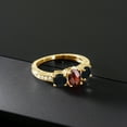 thumbnail image 3 of Gem Stone King 2.07 Ct Oval Checkerboard Red Garnet Black Onyx 18K Yellow Gold Plated Silver Moissanite Ring (Size 7), 3 of 4