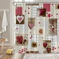 thumbnail image 7 of Valentines Shower Curtain Cute Heart Garland Romantic Love Rustic Wooden Plaid Collage Fabric Polyester Bathroom Curtain with Hooks, 7 of 7