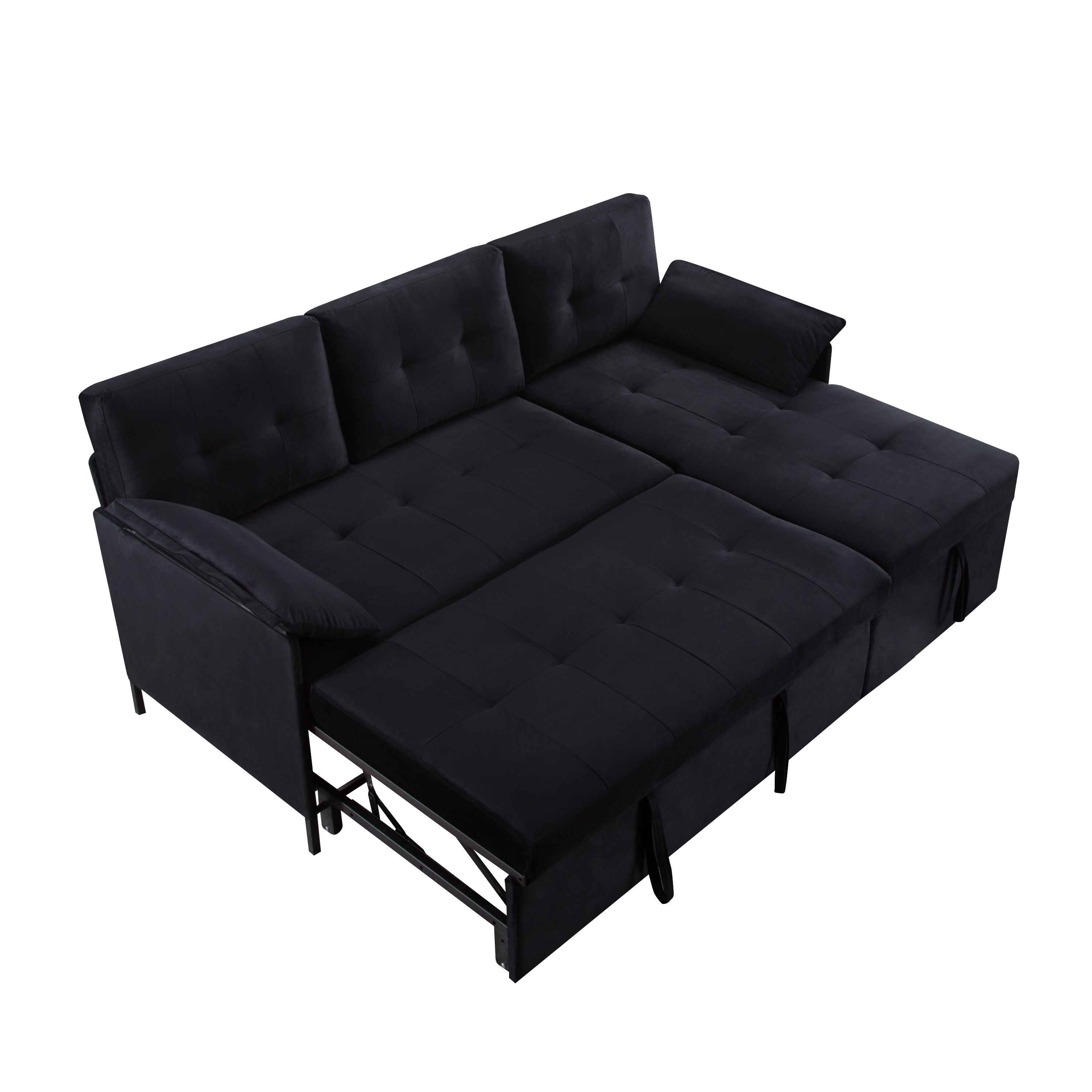 Gewnee 77.6" Reversible L-Shaped Sectional Sleeper Sofa with Storage,Pull-Out 2-in-1 Convertible Sleeper Bed for Living Room,Apartment,Office(Black)