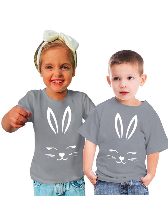 Virmaxy Happy Easter T Shirt for Toddler Baby Boys Girls 2024 Easter Day Gift for Toddler Boy Girl Kids Boys Girls Fashion Cute Short Sleeve Crew Summer Tee Gray-B 4T
