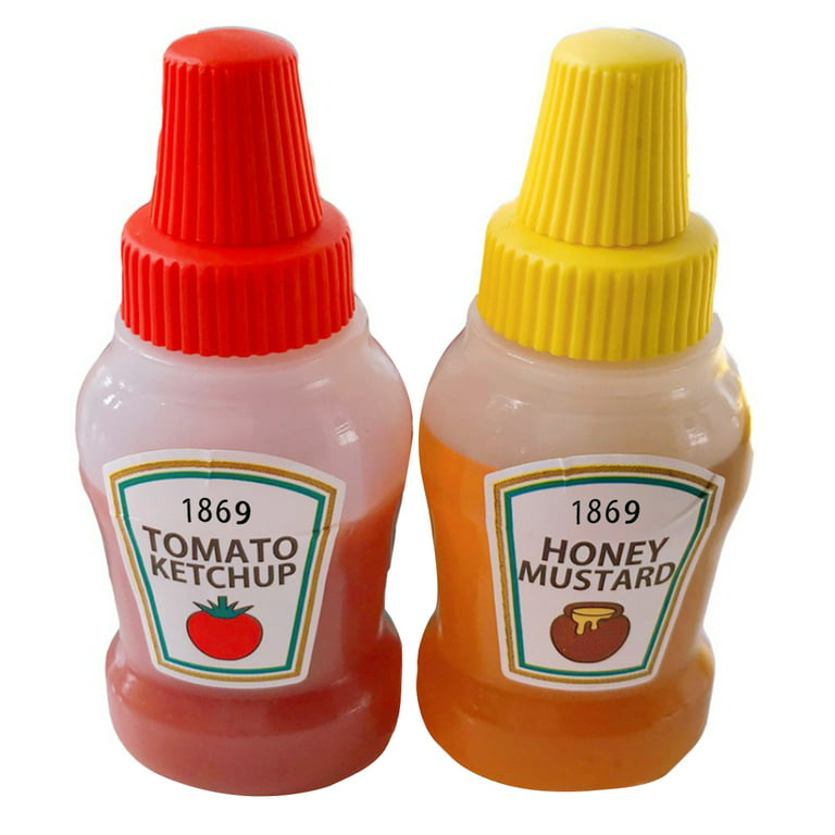 MTFun 2 Pcs 25ml Mini Ketchup Bottle Condiment Honey Mustard Squeeze Bottles  Portable Sauce Container for Bento Box Diner Mayo Syrup Salad Dressing BBQ  